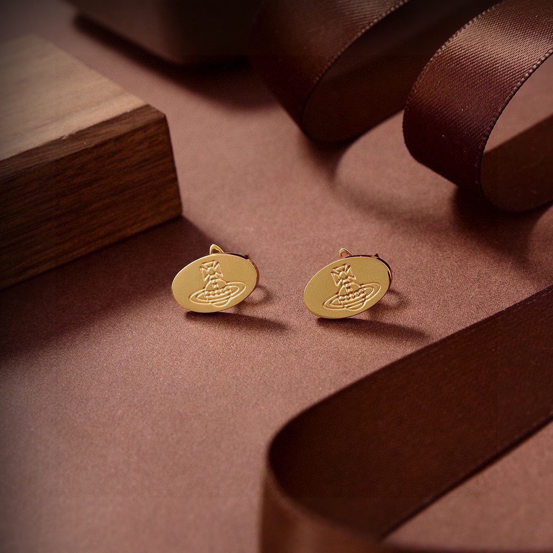 Orb Stud Earrings in Polished Metal-Tone – Design 021 side detail