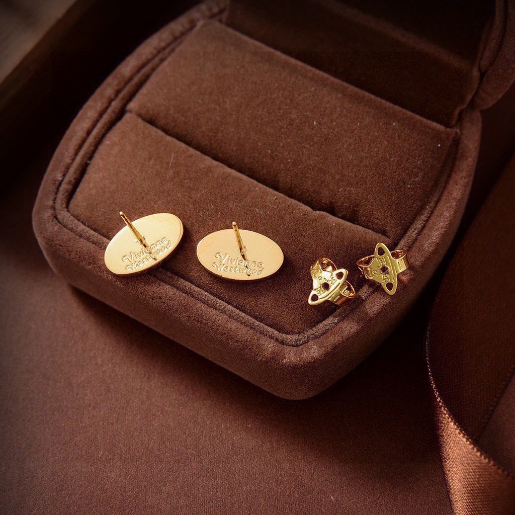 Orb Stud Earrings in Polished Metal-Tone – Design 021 detail view