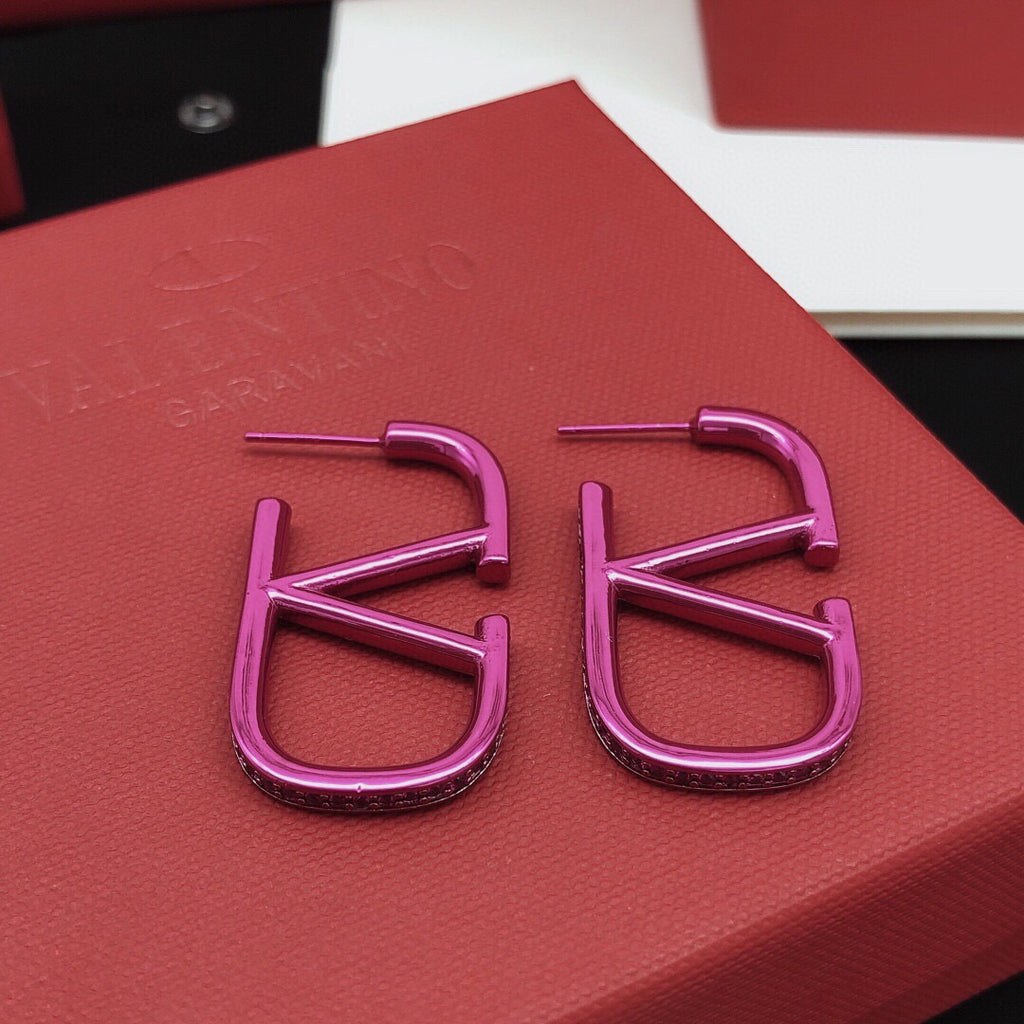 V Emblem Crystal-Accent Stud Earrings – Purple – Design 03 styled detail