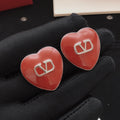 Heart Stud Earrings in Gold-Tone – Red – Design 02 main product view