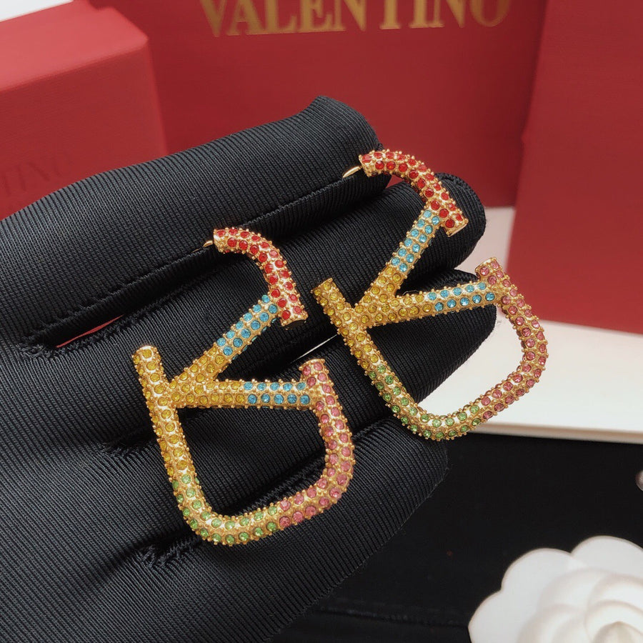 V Emblem Crystal-Accent Statement Earrings – Design 02 main product view