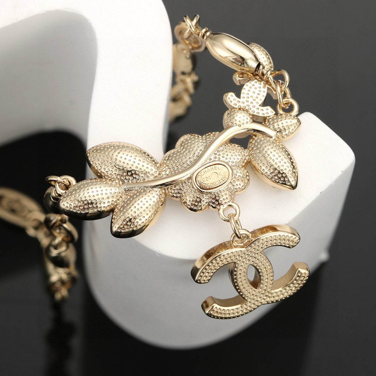 Camellia Pendant Necklace in Gold-Tone – Camellia Detail – Design 008 front product view