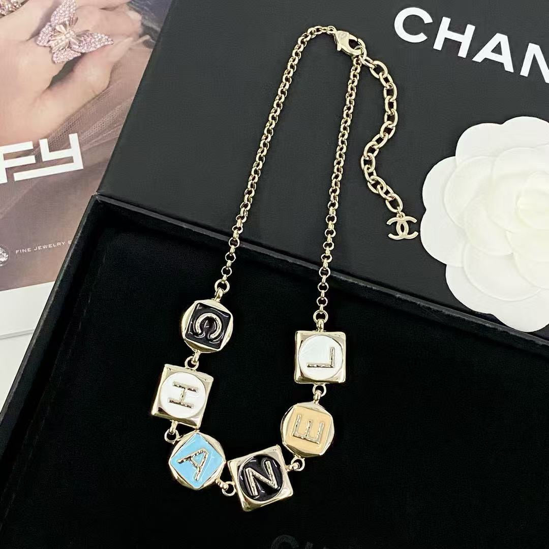 Letter Pendant Necklace in Polished Metal-Tone – Design 024 side detail