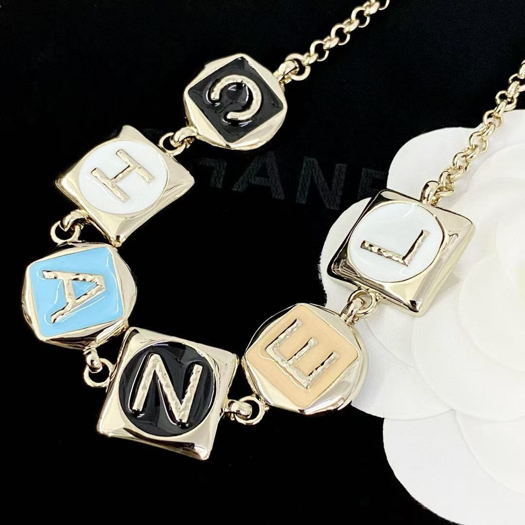 Letter Pendant Necklace in Polished Metal-Tone – Design 016 front product view