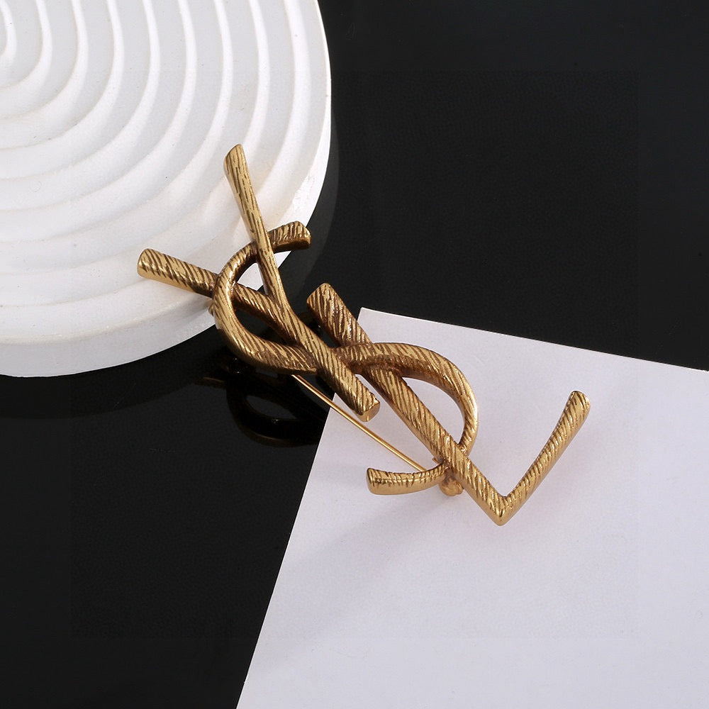 Geometric Emblem Brooch in Polished Metal-Tone – Design 016 styled product view