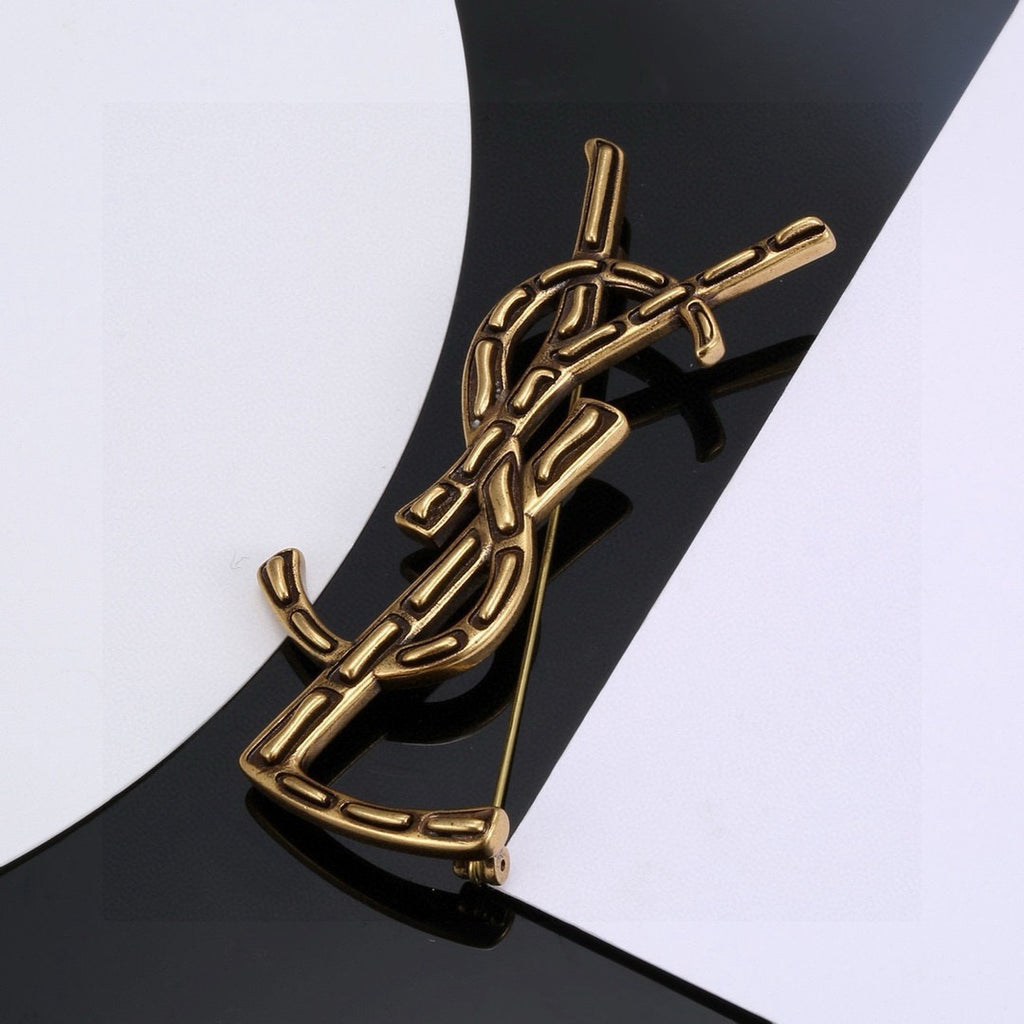 Geometric Emblem Brooch in Polished Metal-Tone – Design 005 styled product view