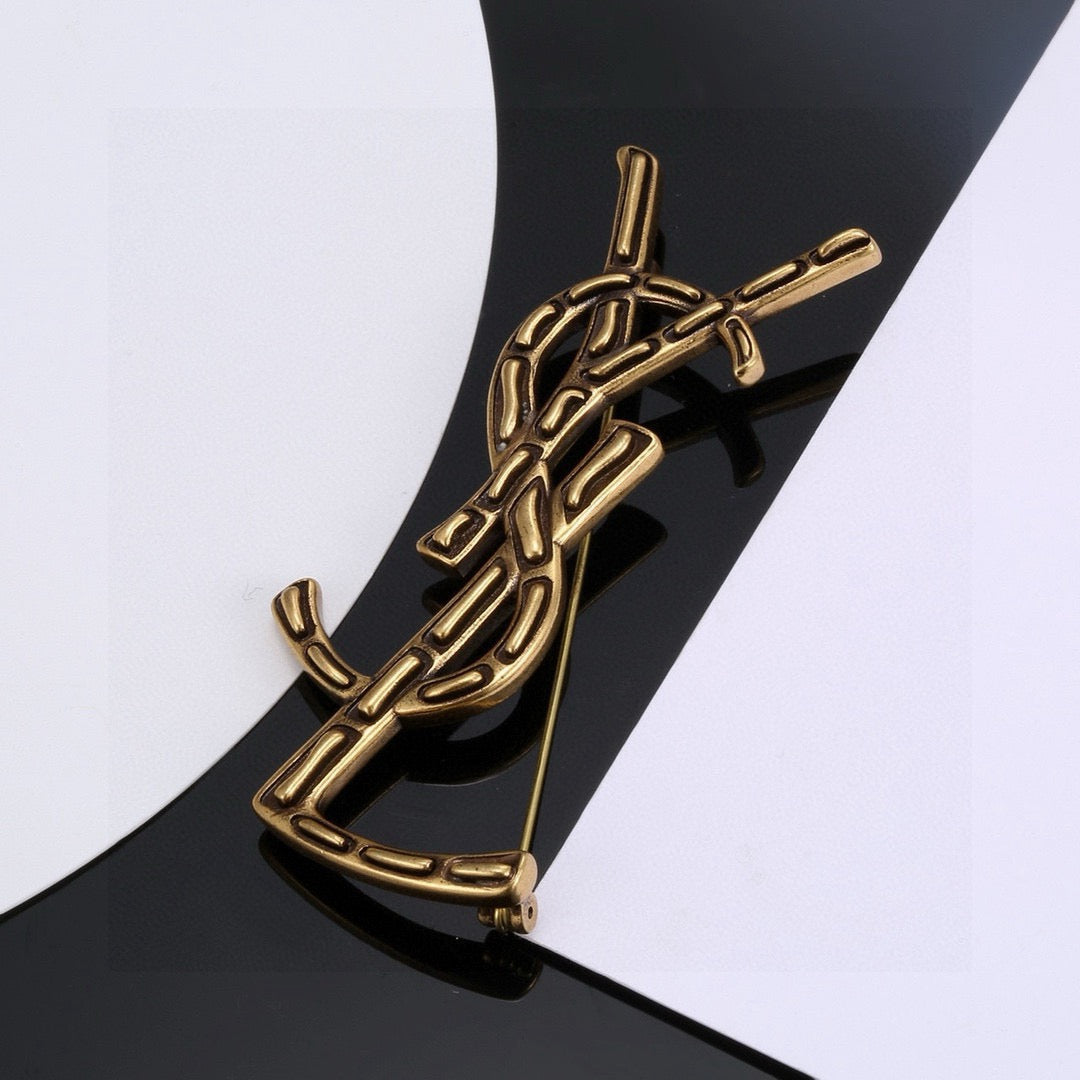 Geometric Emblem Brooch in Polished Metal-Tone – Design 017 styled product view