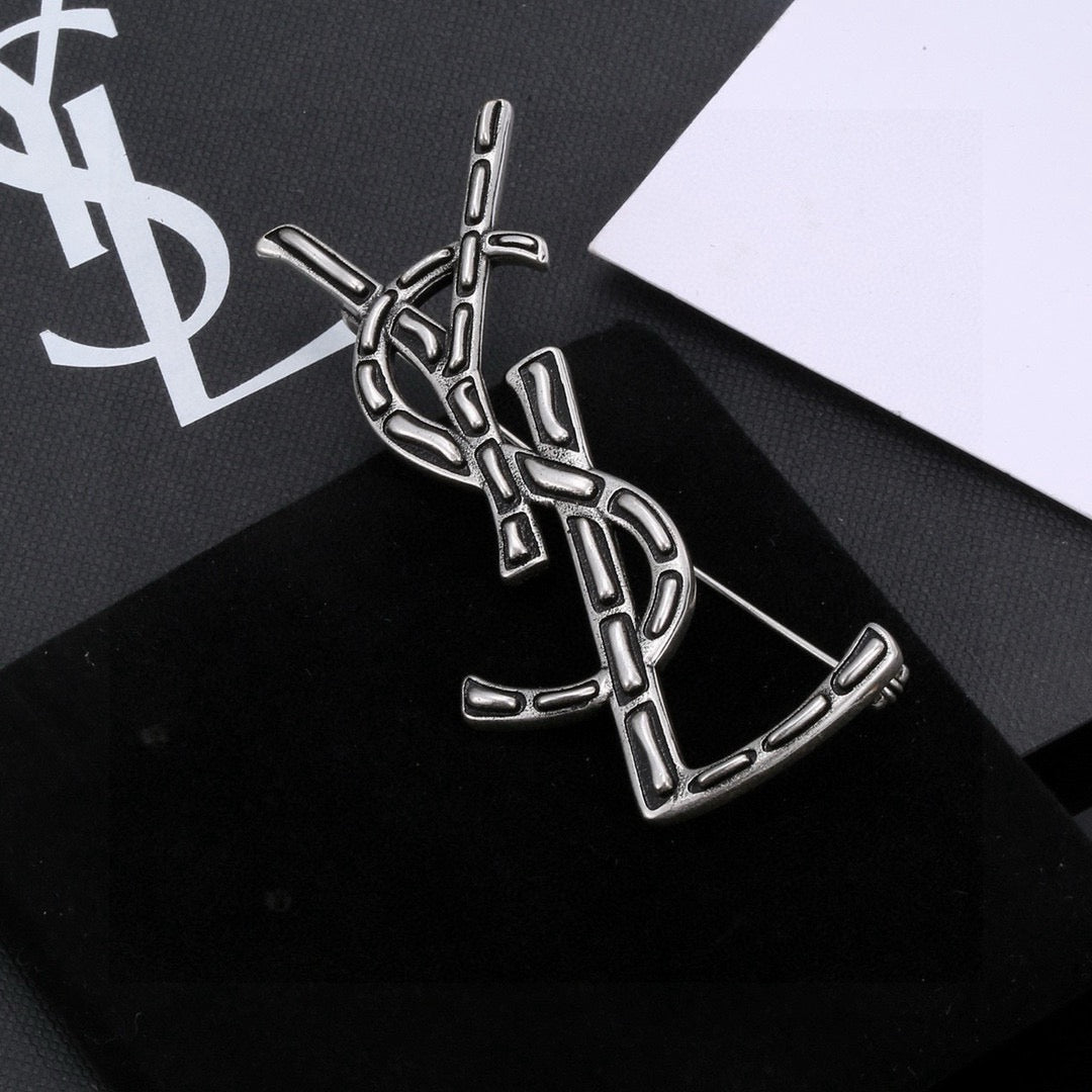 Geometric Emblem Brooch in Polished Metal-Tone – Design 017 front product view