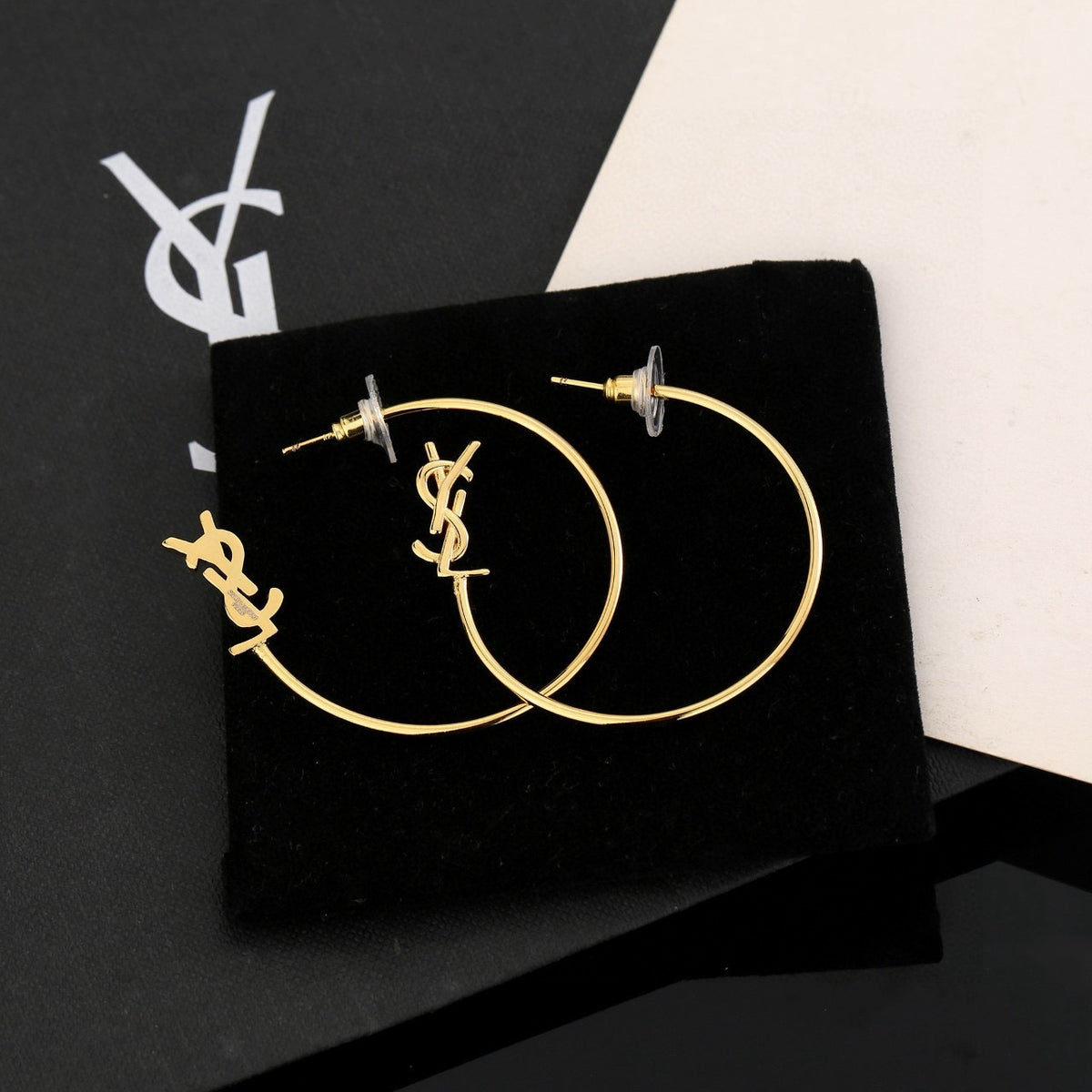 Geometric Emblem Stud Earrings in Polished Metal-Tone – Design 002 main product view