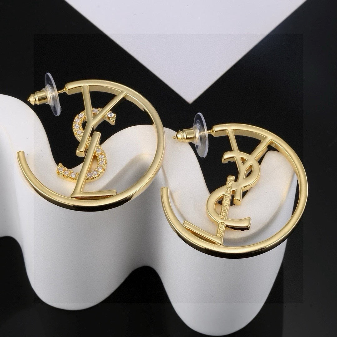 Hoop Stud Earrings in Polished Metal-Tone – Design 002 front product view