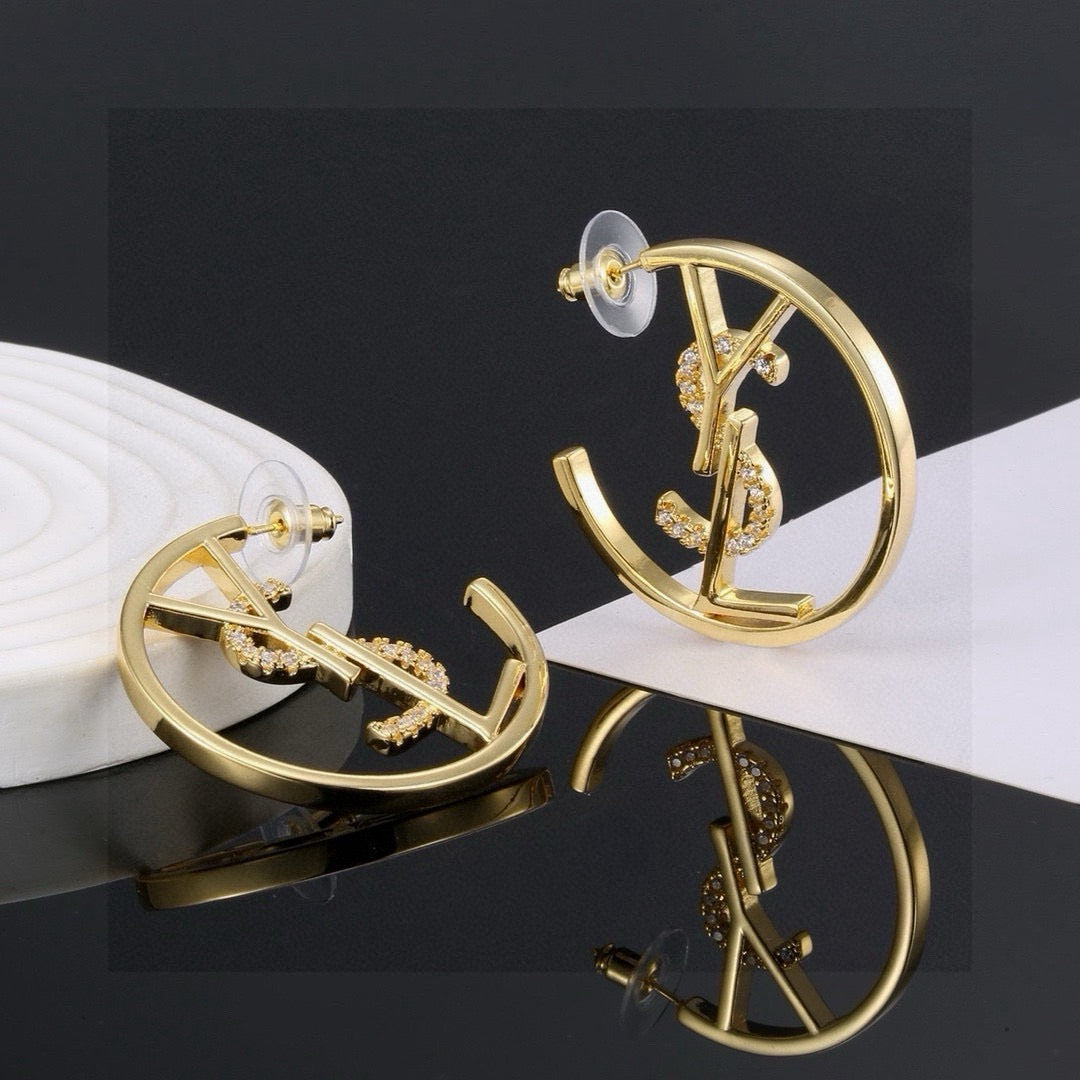 Hoop Stud Earrings in Polished Metal-Tone – Design 001 styled product view