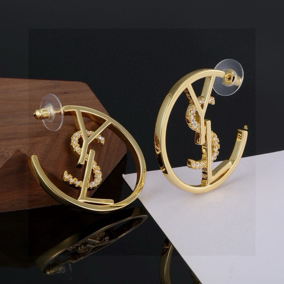Hoop Stud Earrings in Polished Metal-Tone – Design 001 main product view