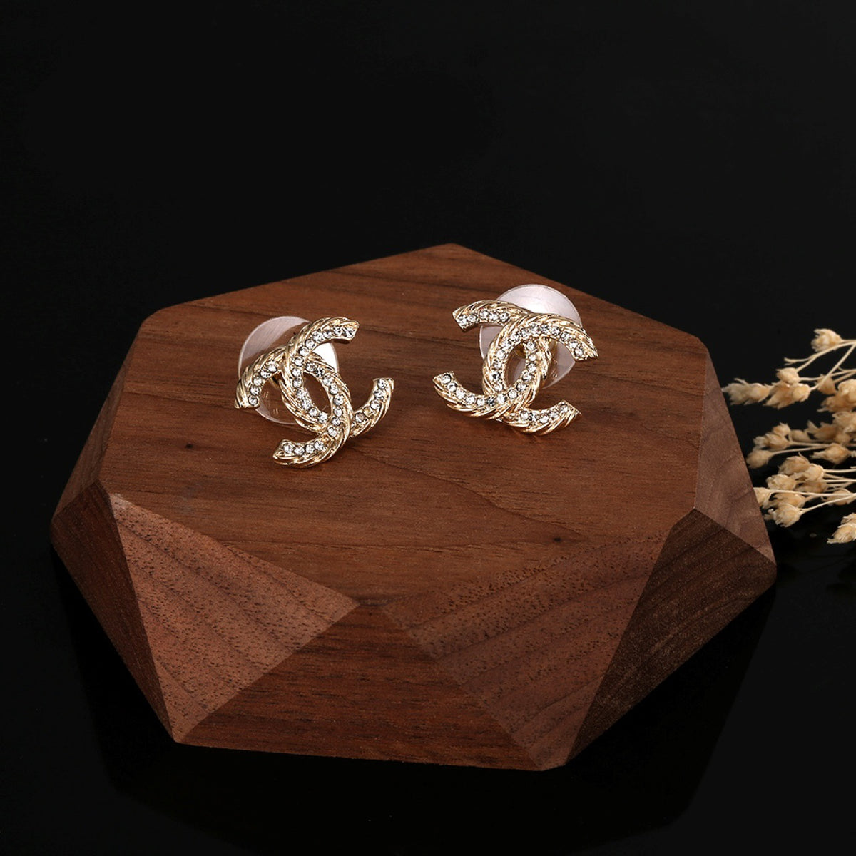 Signature Emblem Stud Earrings in Gold-Tone – Design 082 styled product view
