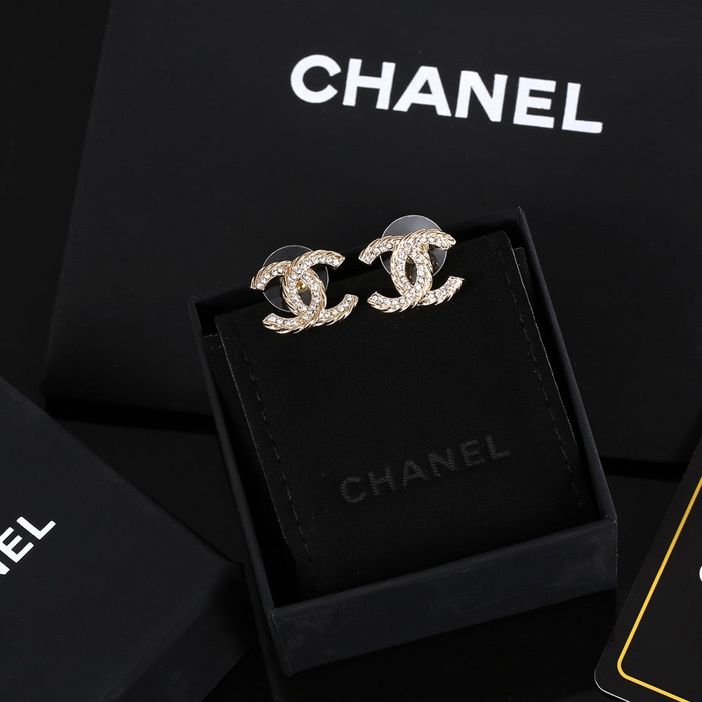 Signature Emblem Stud Earrings in Gold-Tone – Design 082 front product view