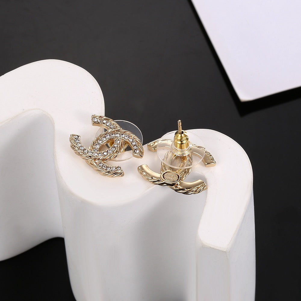 Signature Emblem Stud Earrings in Gold-Tone – Design 082 main product view