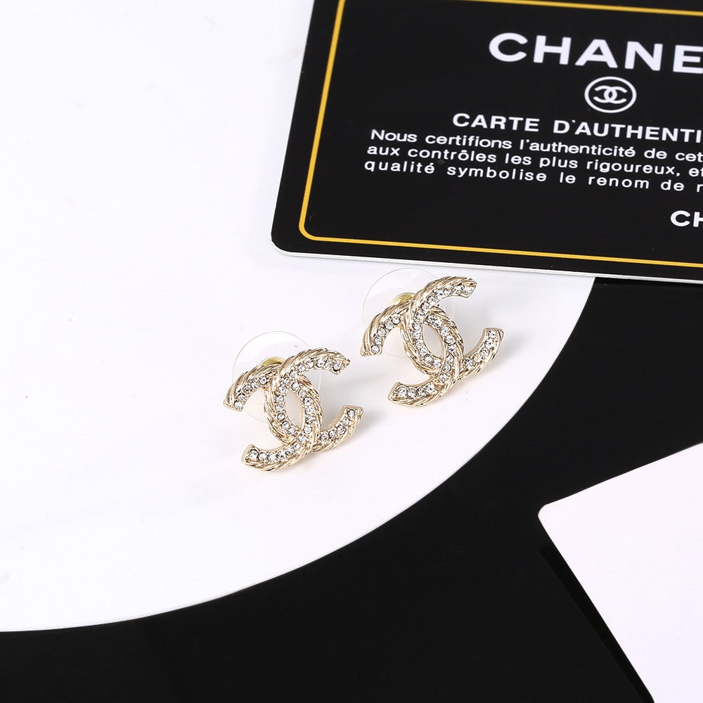 Signature Emblem Stud Earrings in Gold-Tone – Design 074 detail view