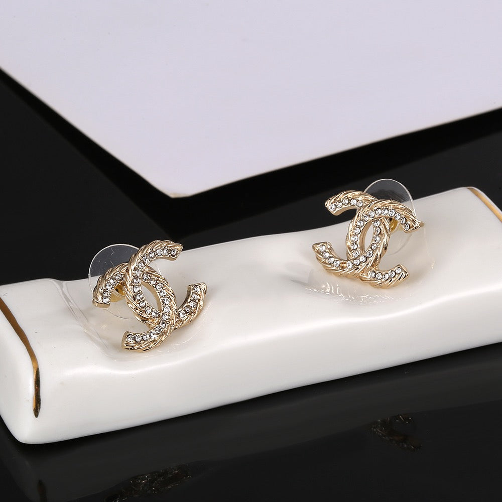 Signature Emblem Stud Earrings in Gold-Tone – Design 082 side detail