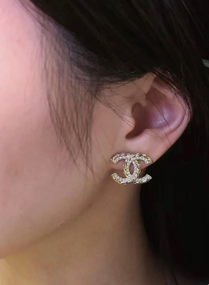 Signature Emblem Stud Earrings in Gold-Tone – Design 074 front product view