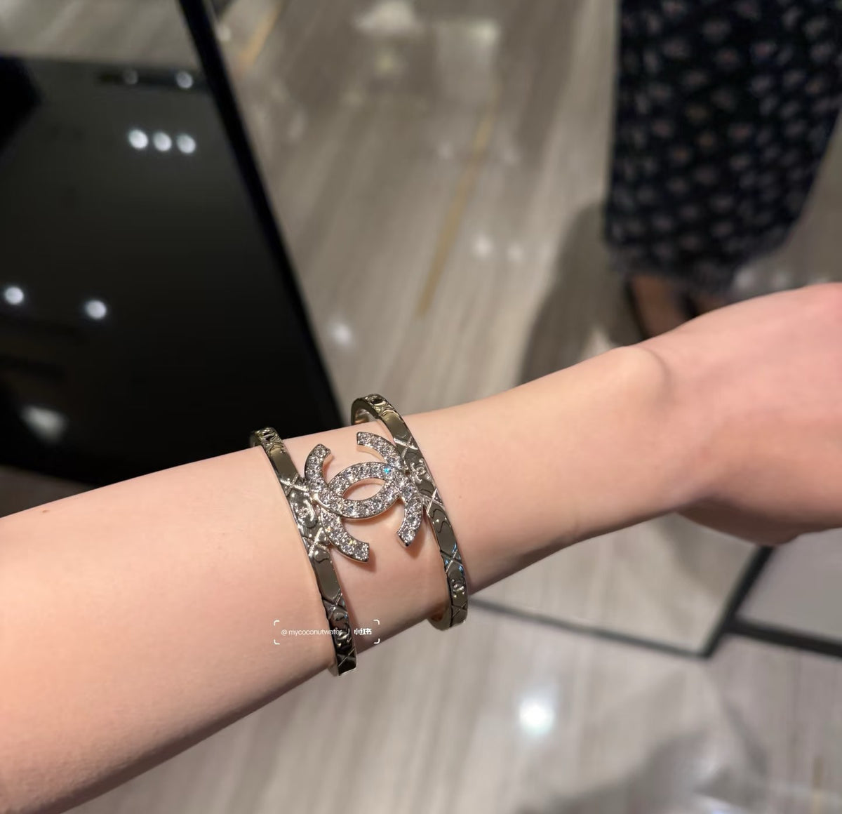 Signature Emblem Bangle in Polished Metal-Tone – Black Detail – Design 010 styled product view