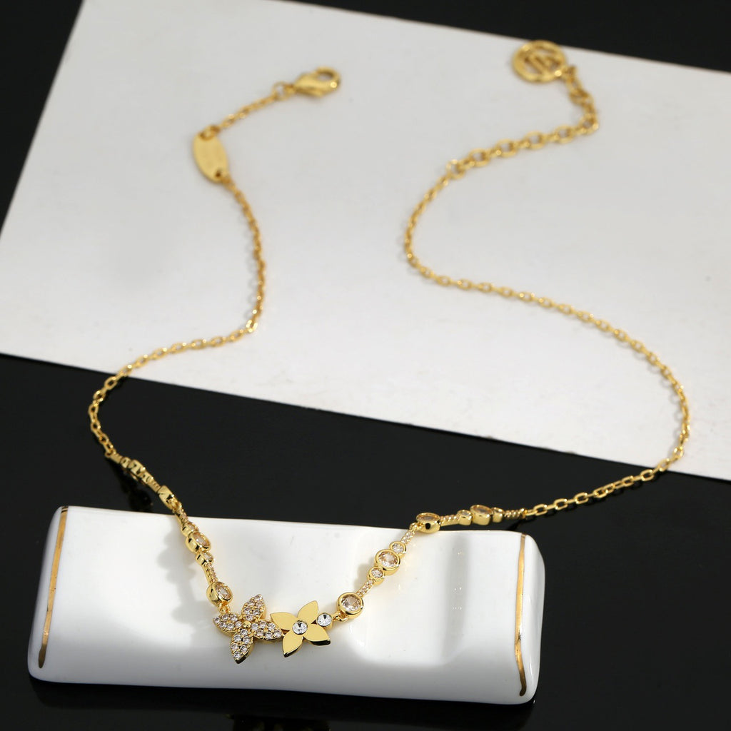 Floral Pendant Necklace in Gold-Tone – Design 001 front product view
