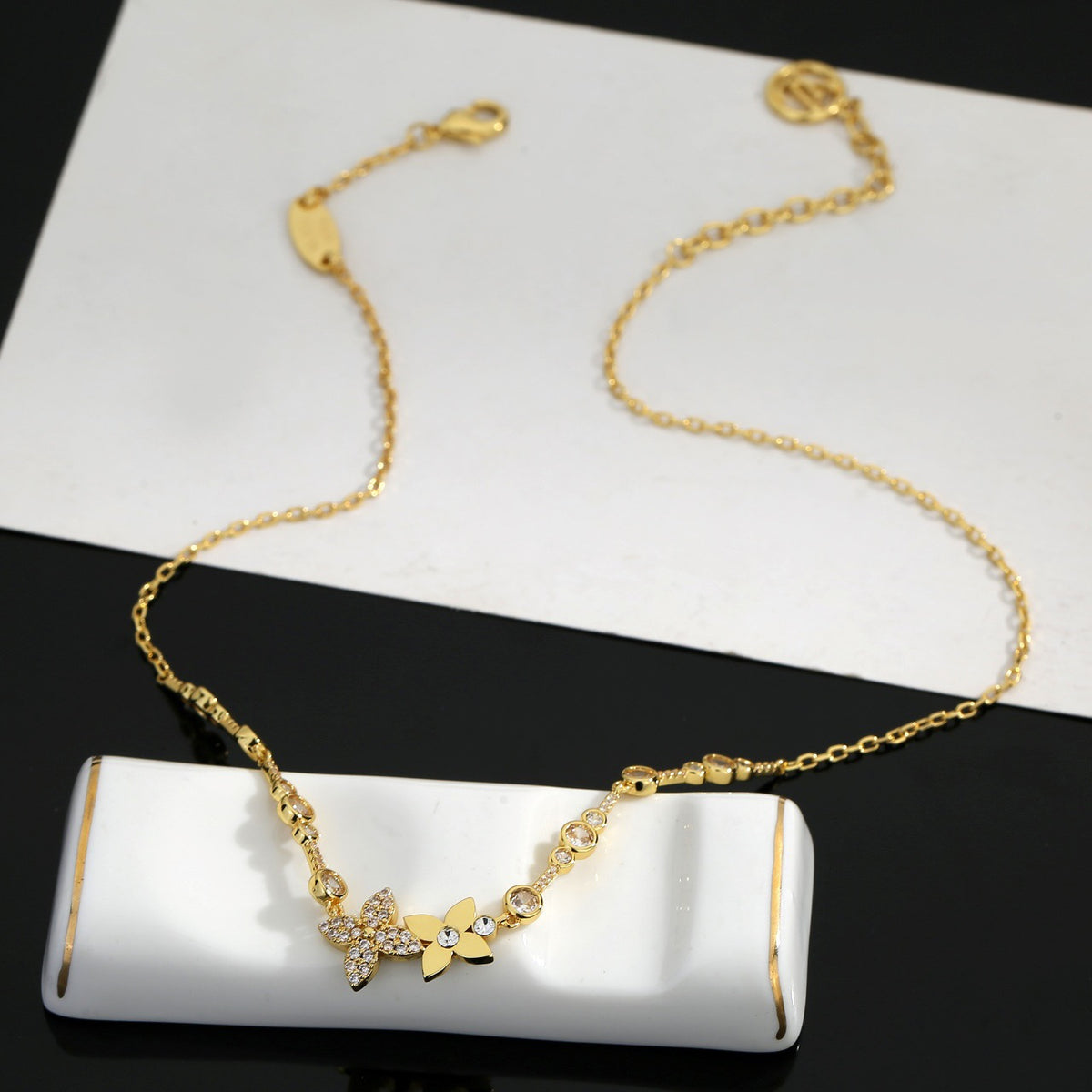 Floral Pendant Necklace in Gold-Tone – Design 007 front product view