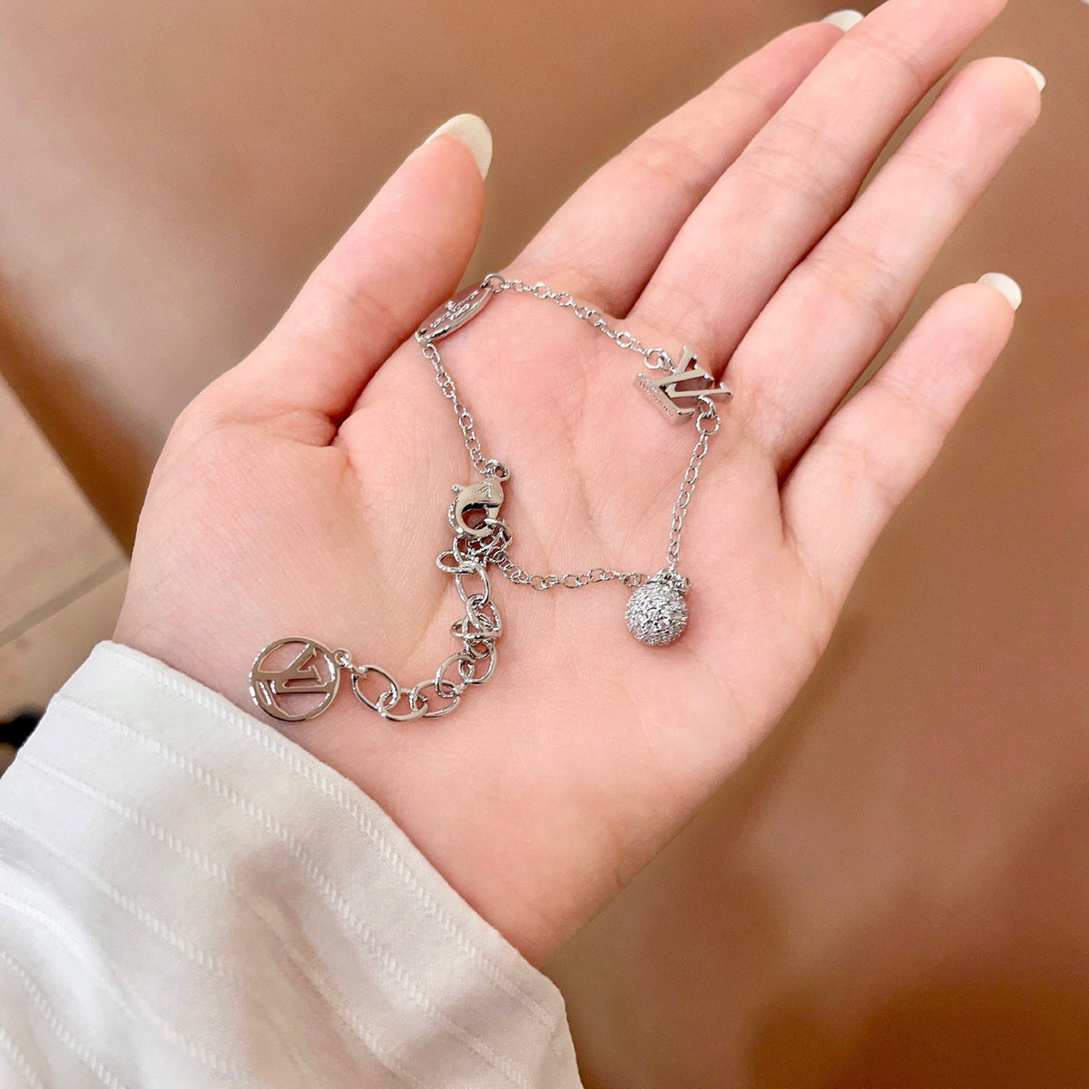 Letter Emblem Bracelet in Polished Metal-Tone – Design 042 styled product view