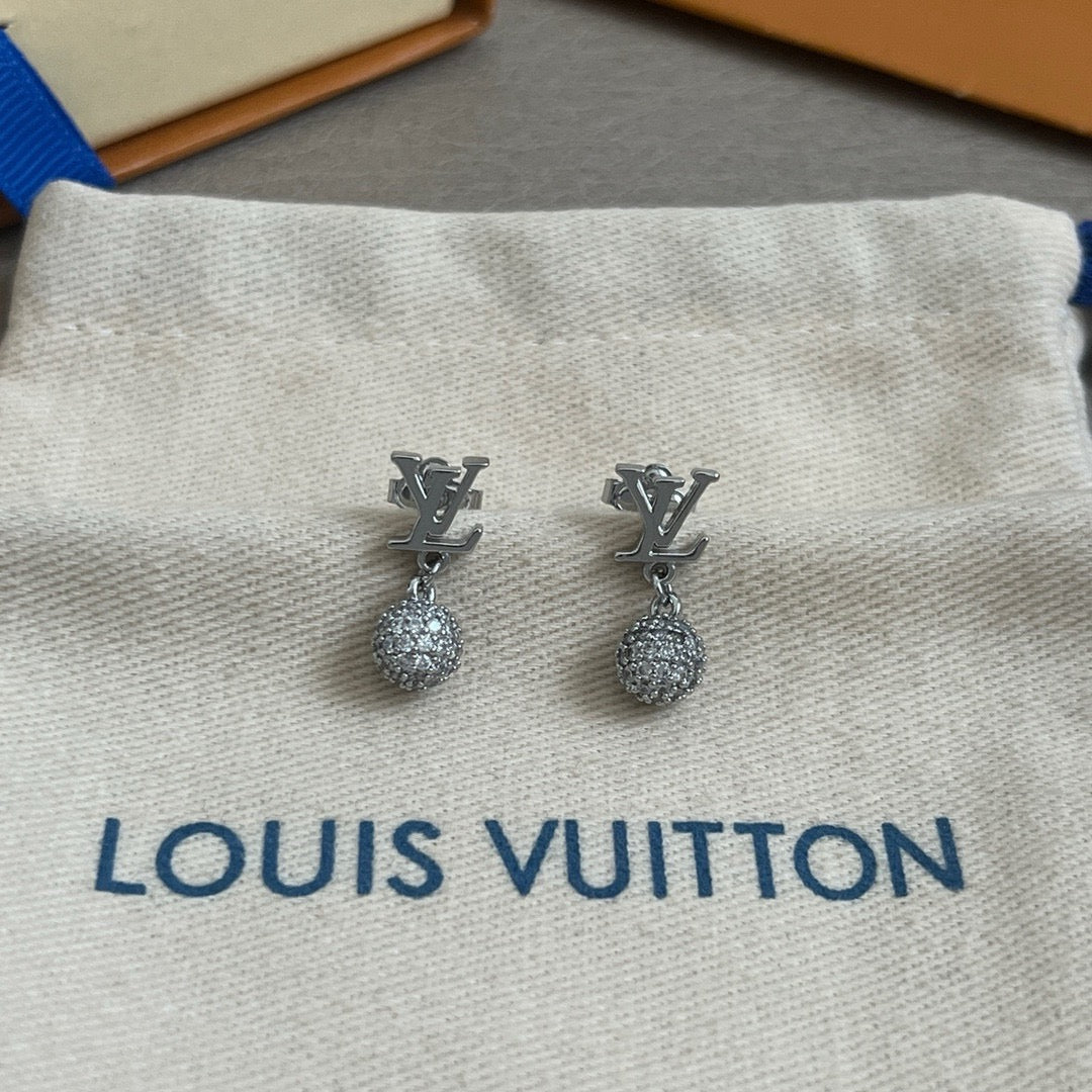 Letter Emblem Stud Earrings in Polished Metal-Tone – Design 009 front product view