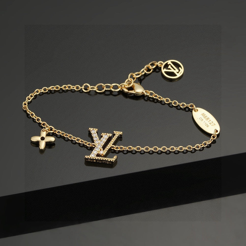 Letter Emblem Bracelet in Polished Metal-Tone – Design 045 front product view