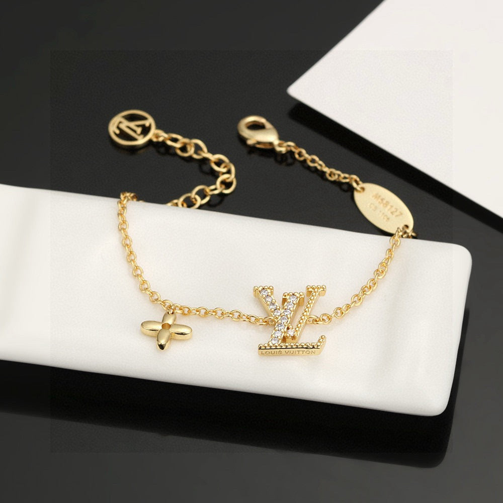 Letter Emblem Bracelet in Polished Metal-Tone – Design 009 main product view