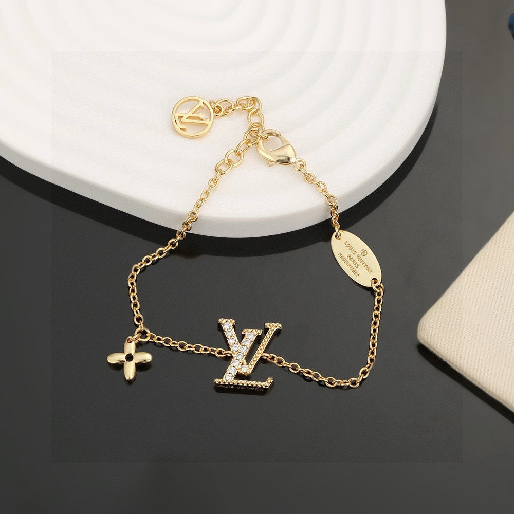 Letter Emblem Bracelet in Polished Metal-Tone – Design 045 side detail