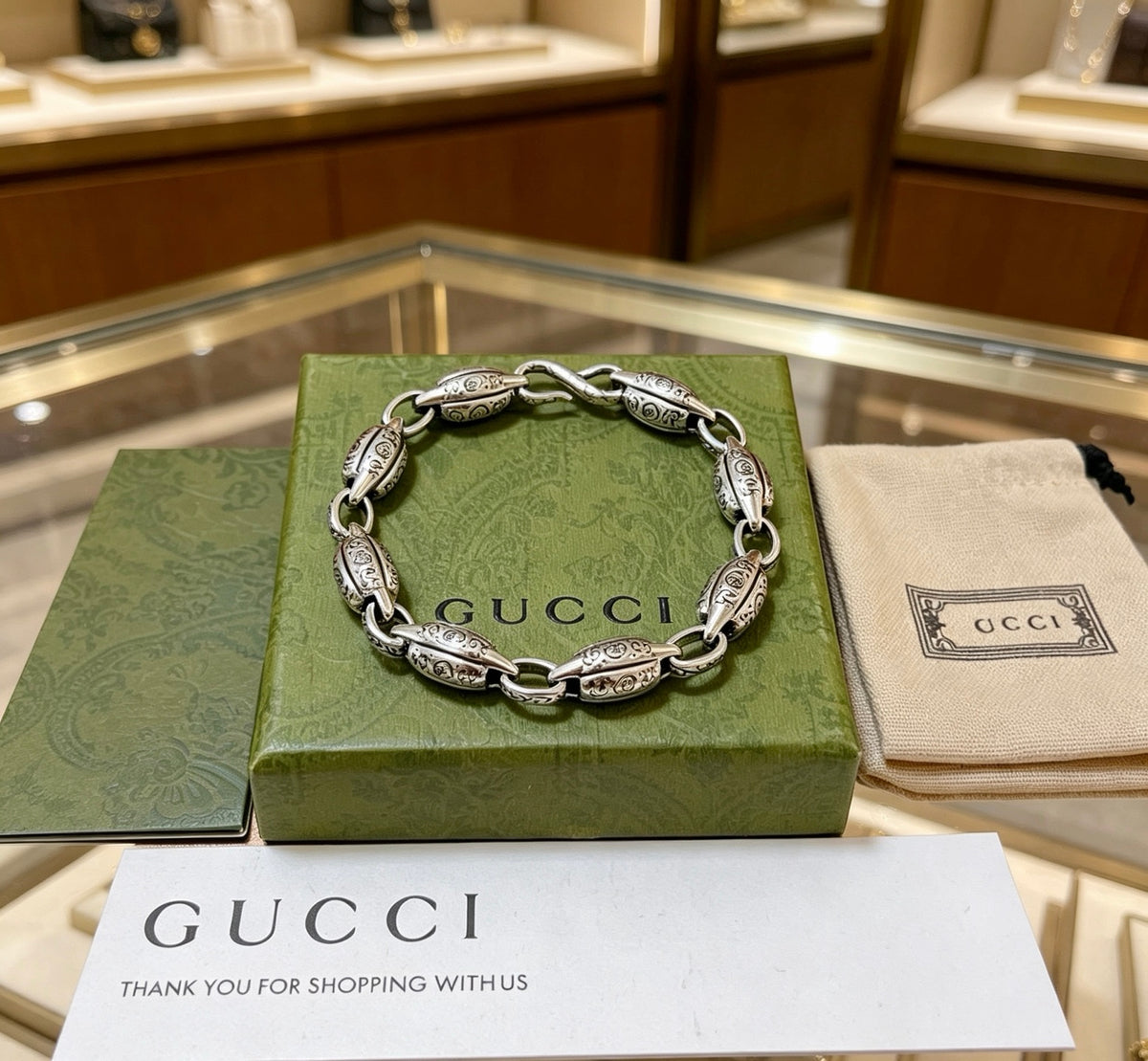 Geometric Emblem Bracelet in Polished Metal-Tone – Design 122 front product view
