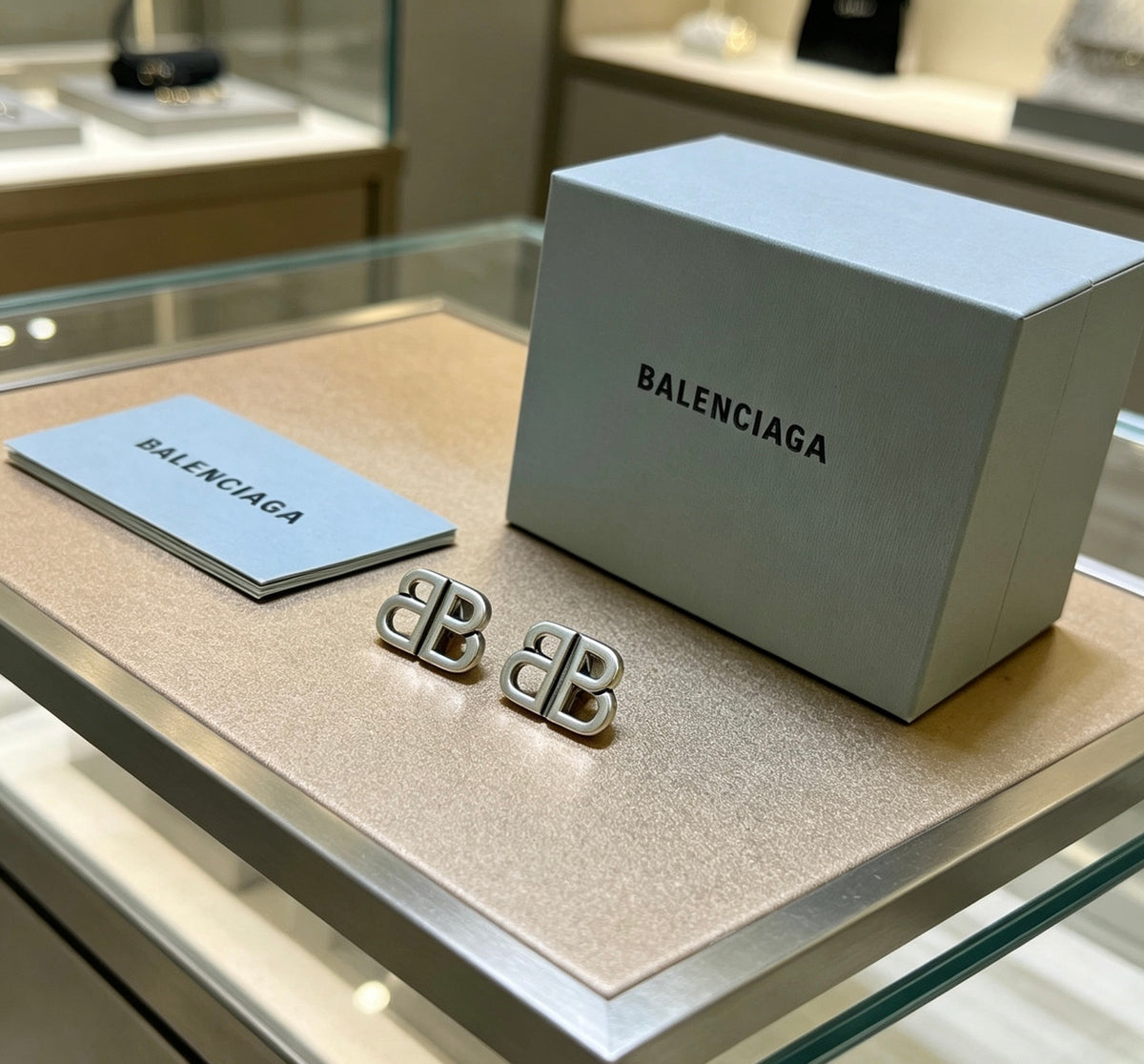 Ring Motif Stud Earrings in Polished Metal-Tone – Design 003 main product view