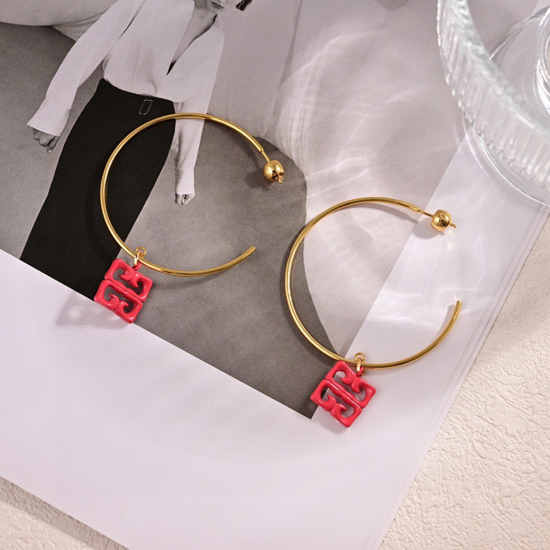 Signature Emblem Statement Earrings in Polished Metal-Tone – Design 028 side detail
