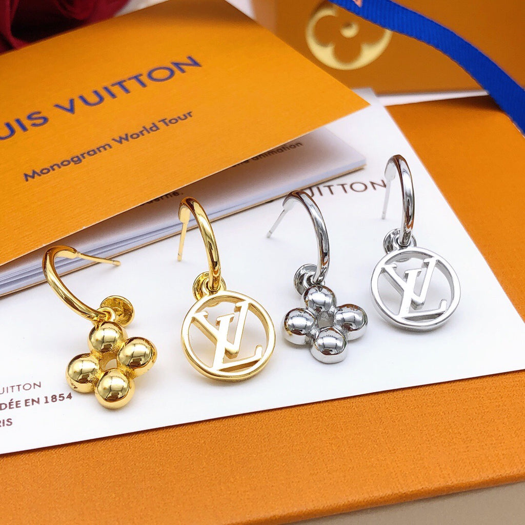 Geometric Emblem Stud Earrings in Gold-Tone – Design 025 main product view
