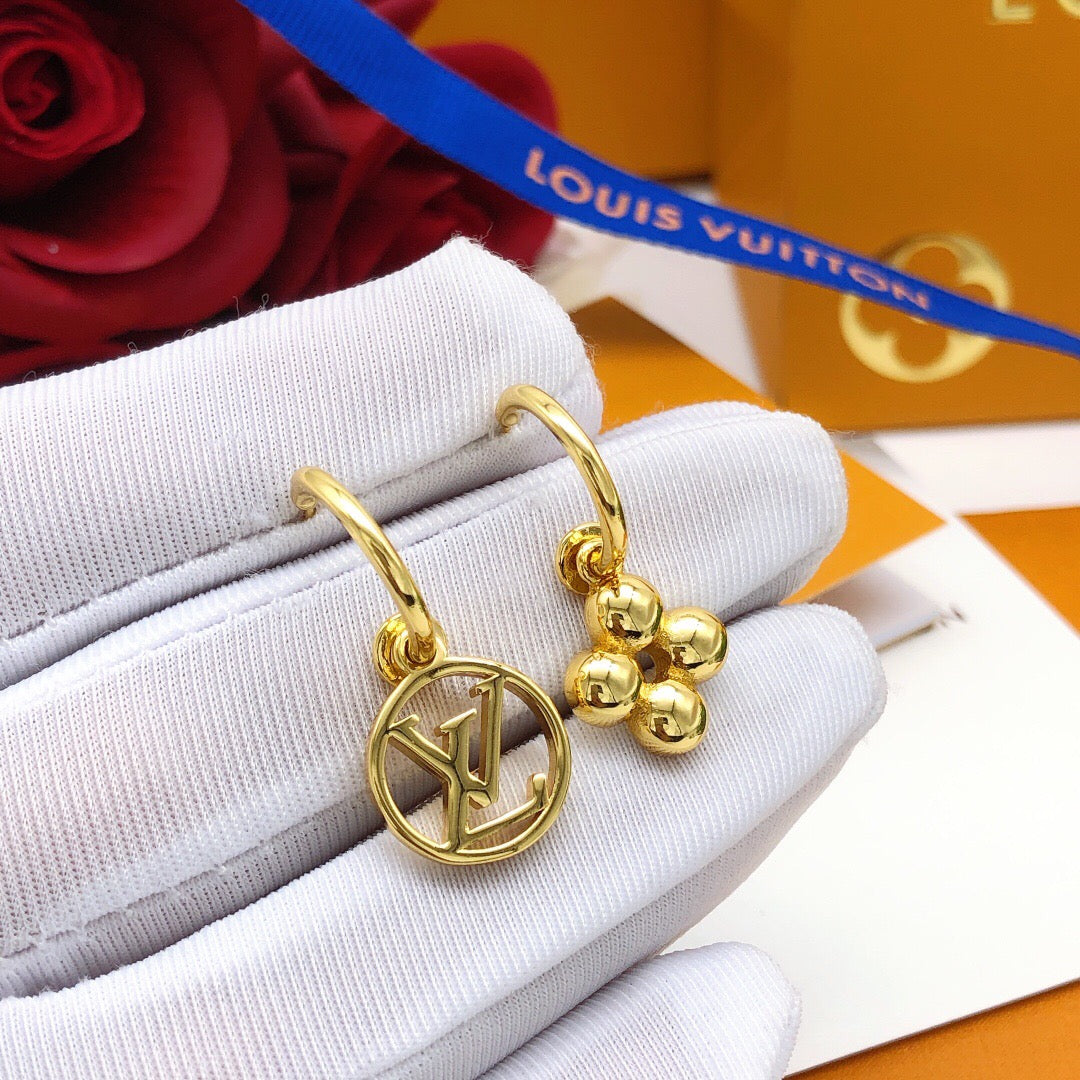 Geometric Emblem Stud Earrings in Gold-Tone – Design 024 front product view