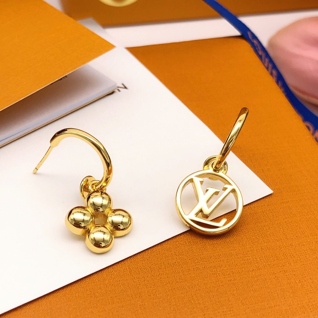 Geometric Emblem Stud Earrings in Gold-Tone – Design 024 styled product view