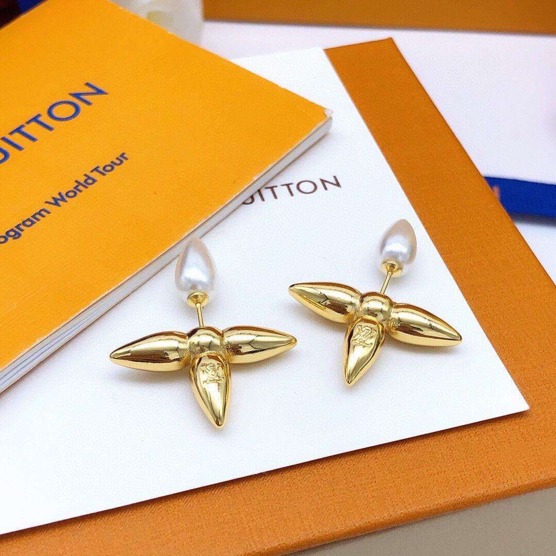Geometric Emblem Stud Earrings in Gold-Tone – Design 022 front product view
