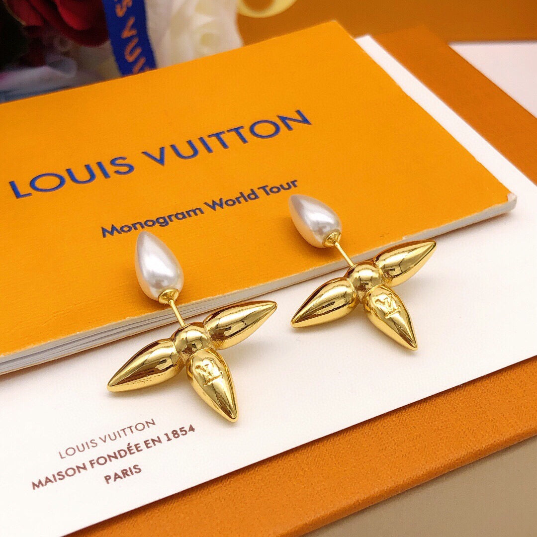 Geometric Emblem Stud Earrings in Gold-Tone – Design 022 styled product view
