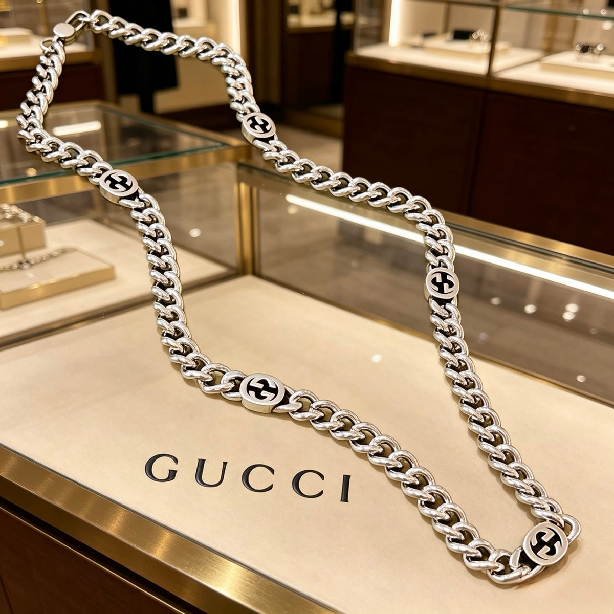 Chain Pendant Necklace in Polished Metal-Tone – Design 004 front product view