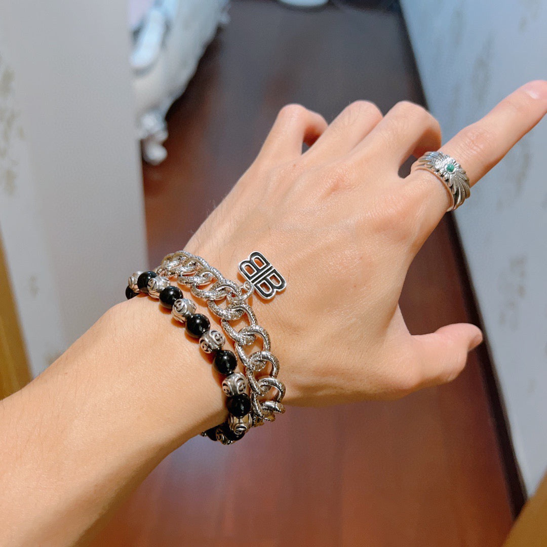 Geometric Emblem Bracelet in Polished Metal-Tone – Design 043 detail view