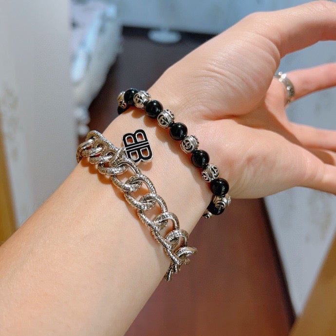 Geometric Emblem Bracelet in Polished Metal-Tone – Design 043 main product view