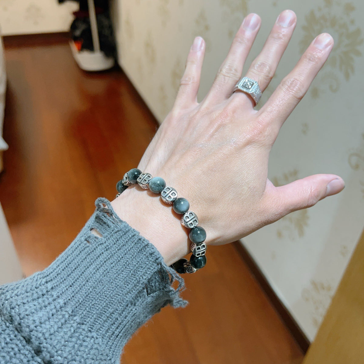 Geometric Emblem Bracelet in Polished Metal-Tone – Vintage Detail – Design 004 main product view