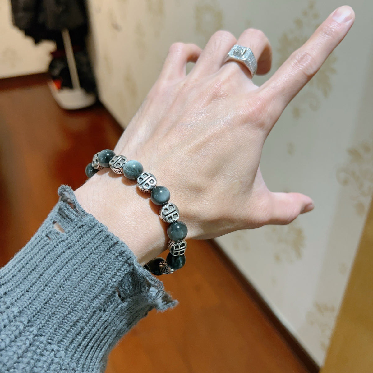 Geometric Emblem Bracelet in Polished Metal-Tone – Vintage Detail – Design 004 detail view