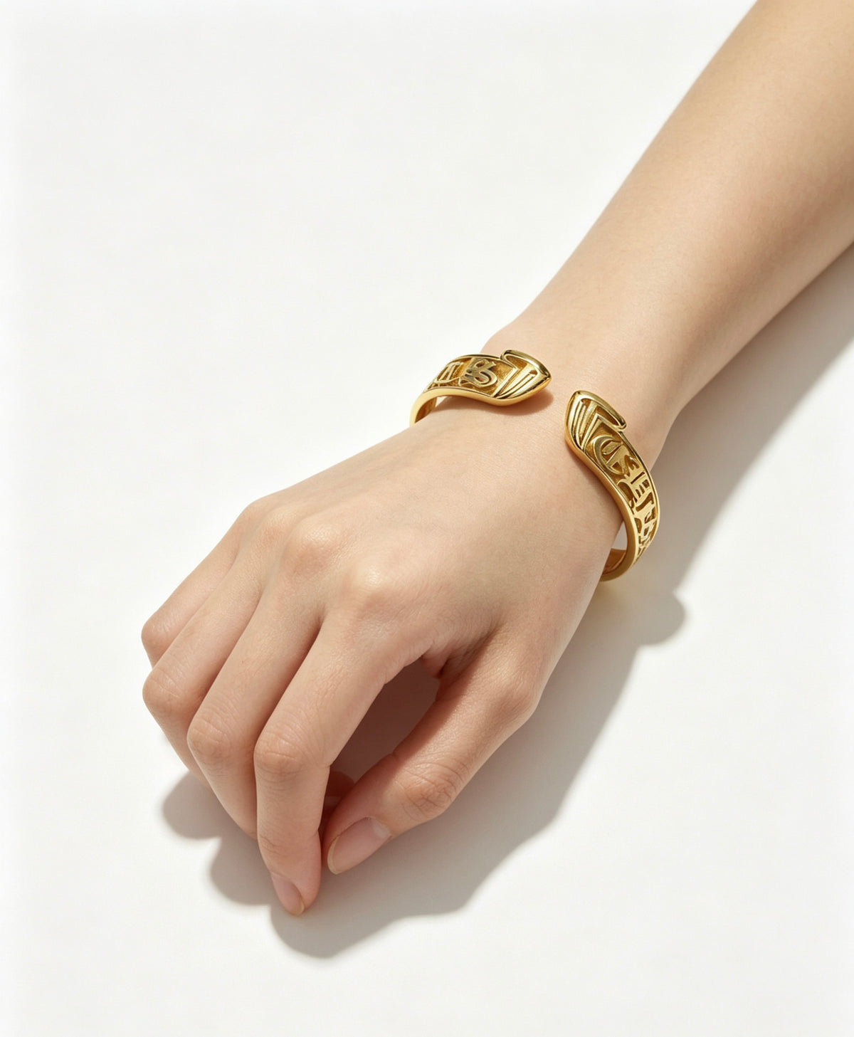 Signature Emblem Bangle in Polished Metal-Tone – Design 004 side detail