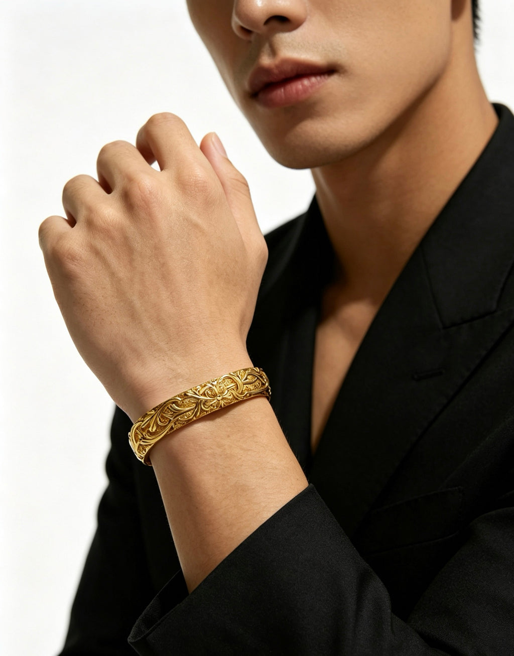 Signature Emblem Bangle in Polished Metal-Tone – Design 003 detail view