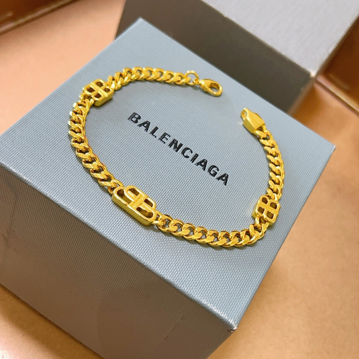 Geometric Emblem Bracelet in Polished Metal-Tone – Design 038 close-up detail