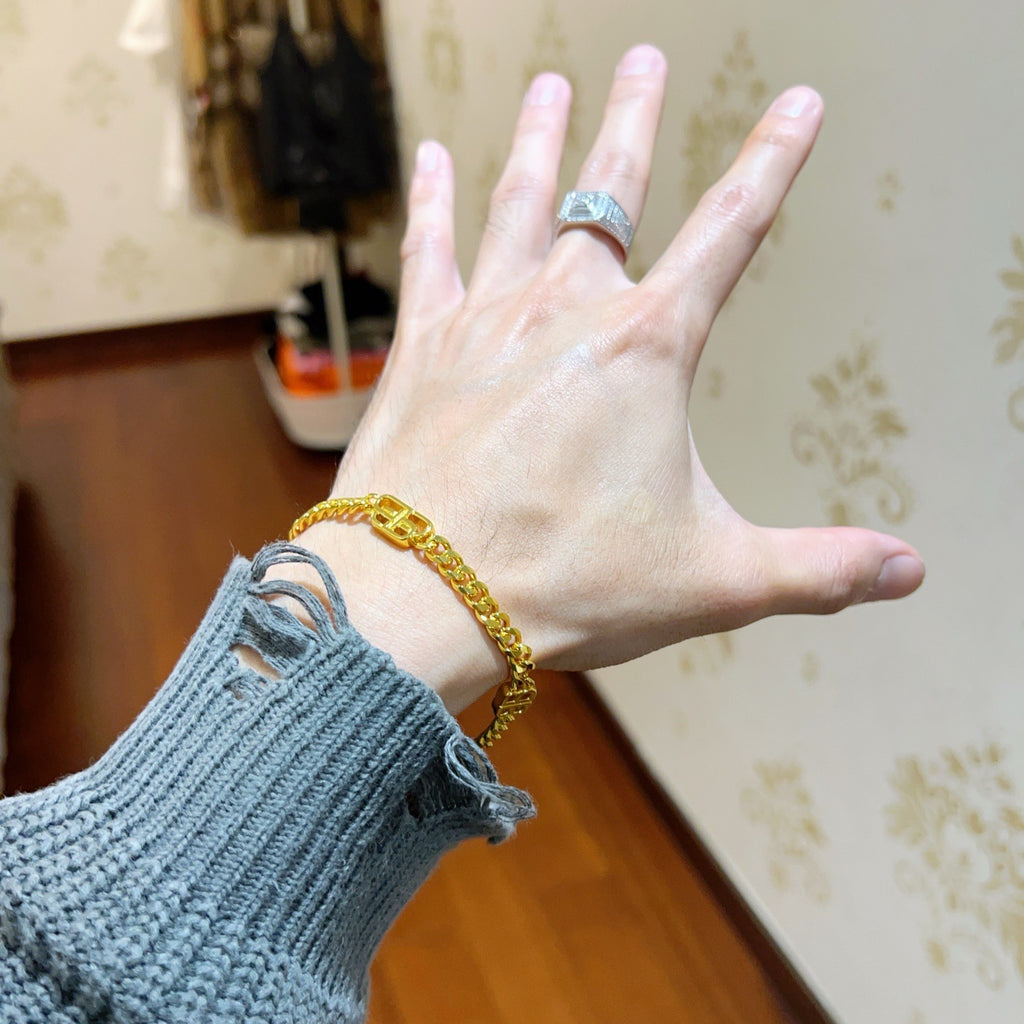 Geometric Emblem Bracelet in Polished Metal-Tone – Design 020 main product view