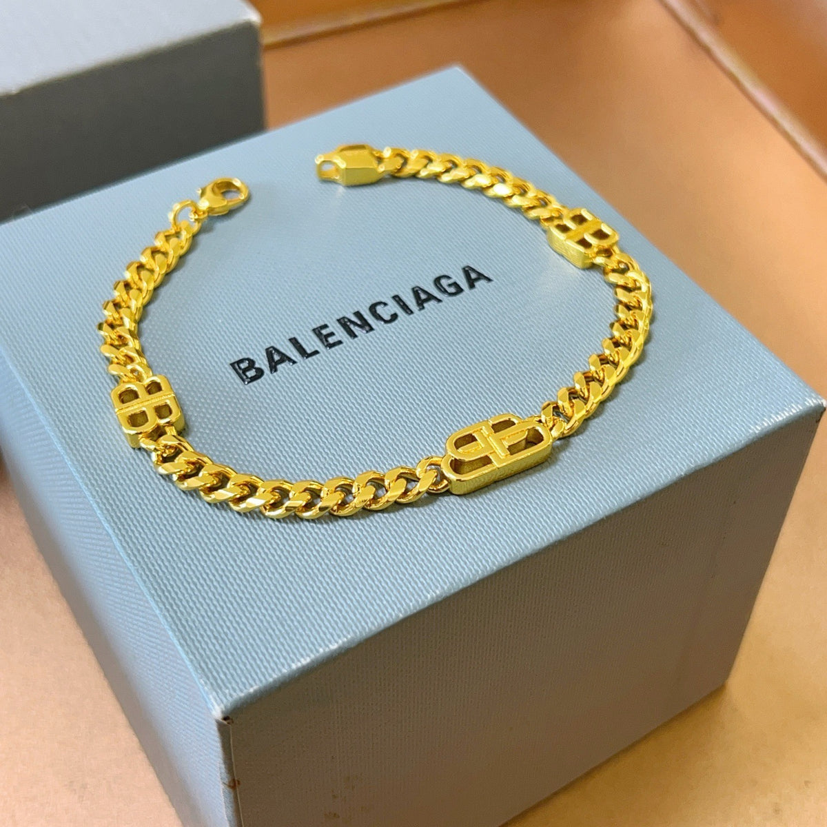 Geometric Emblem Bracelet in Polished Metal-Tone – Design 020 front product view