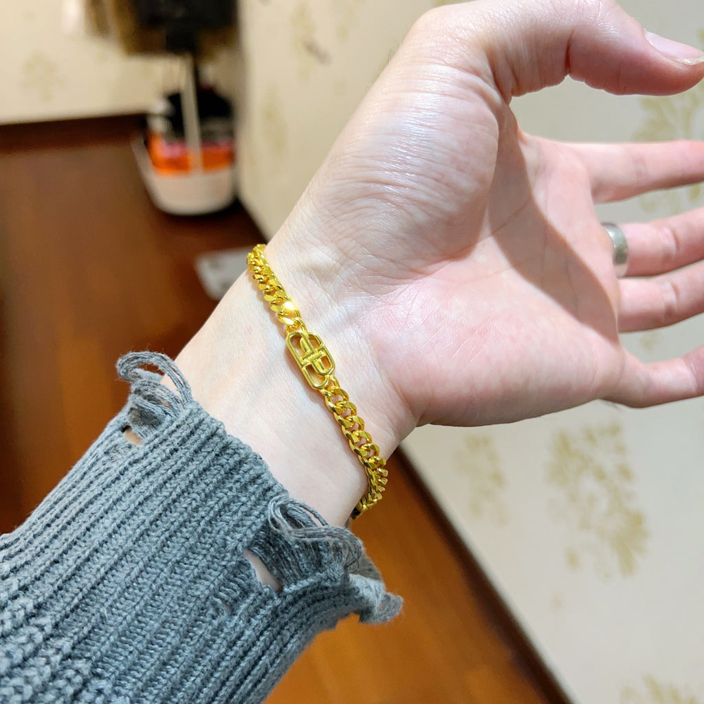 Geometric Emblem Bracelet in Polished Metal-Tone – Design 038 side detail