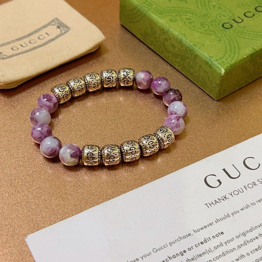 Double-G Emblem Beaded Bracelet in Polished Metal-Tone – Crystal Detail – Design 004 main product view